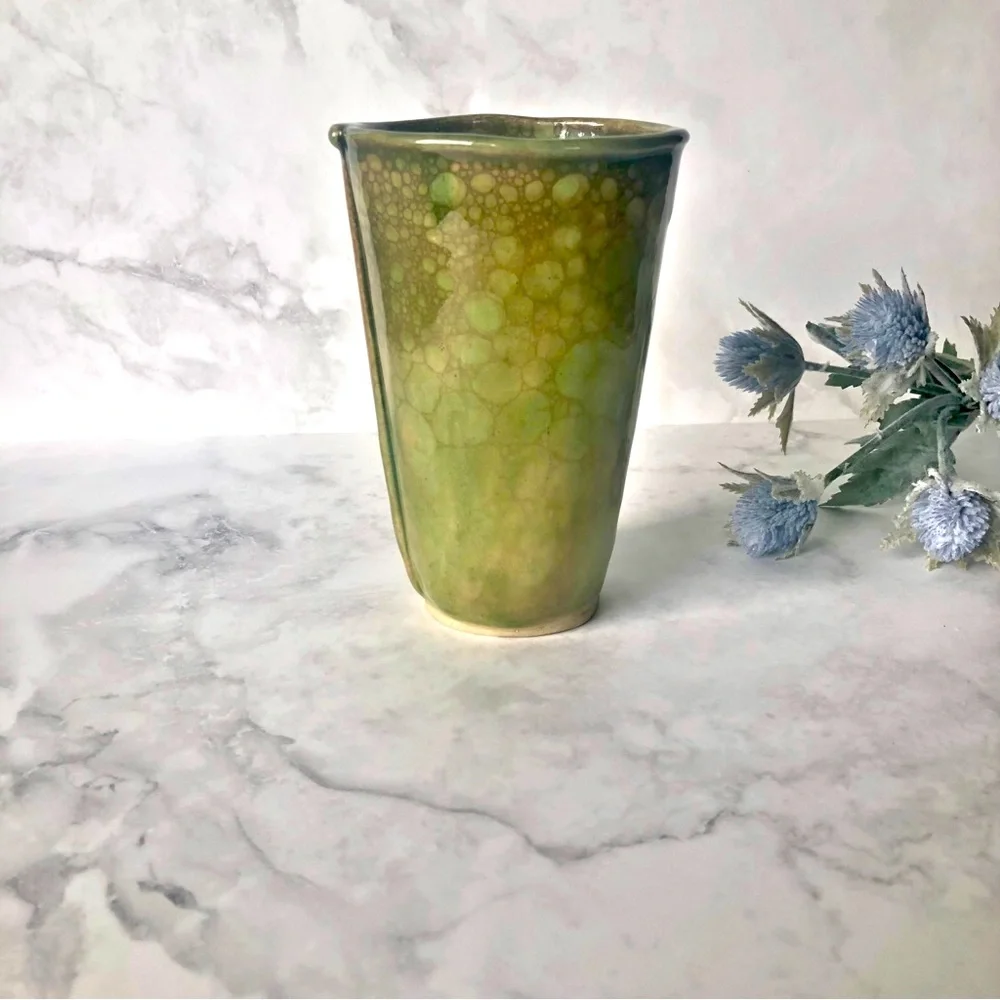 Ceramic Green Glazed 6 inch Vase Signed by Artist